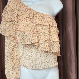 Floral one shoulder long sleeve blouse